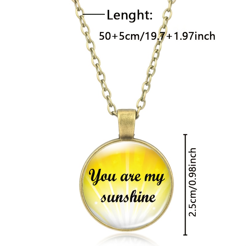 Cyan Round Glass Inlaid Pattern Pendant Necklace, Inspirational